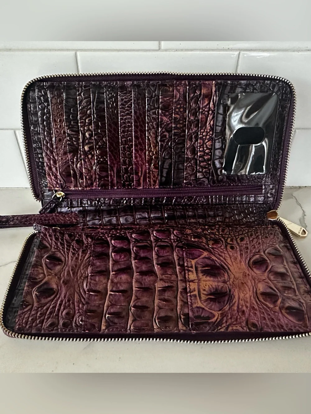 Brahmin Skyler Travel Wallet - fig jam Croc with Brown Highlights Melbourne lea